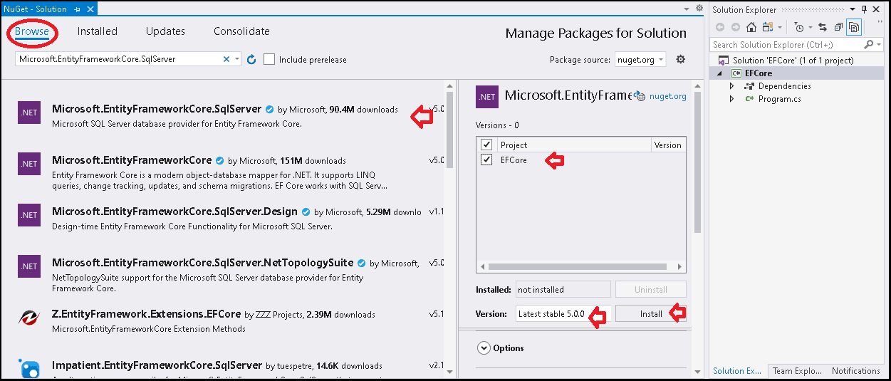 ef package manager console commands