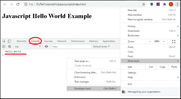 JavaScript Hello World Example - TekTutorialsHub